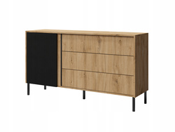 Komoda MIA 3, Komoda 145cm, Meble do Salonu MIA, MDF Dąb Odwieczny / Czarny