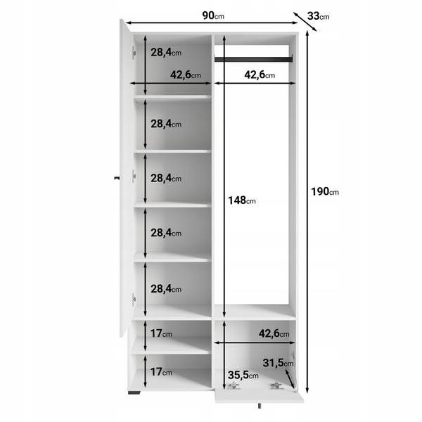 Garderoba DINO, lustro, wieszak DĄB ARTISAN / BIAŁY