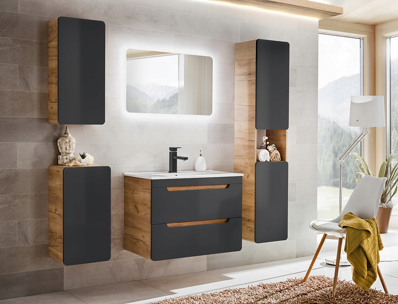 Szafka pod umywalkę 60cm 820, Meble łazienkowe ARUBA Dąb Craft/Szary Kosmos