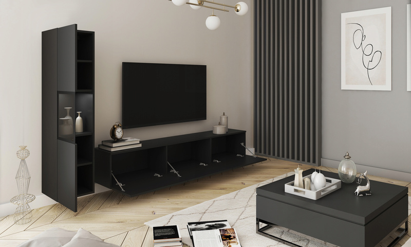 Meblościanka BERLIN Zestaw Mebli, Salon Czarny Grafit