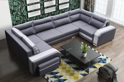 Narożnik z funkcją spania ASSAN U 370 cm, Rogówka, Rozkładany, Pufa, Barek, W kształcie U