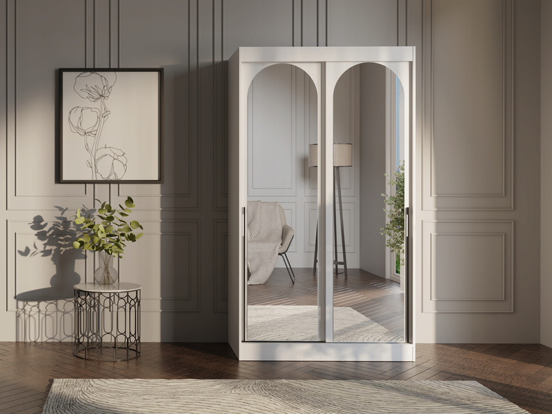 Szafa przesuwna MODIN 120cm, Szafa z Lustrem Biała