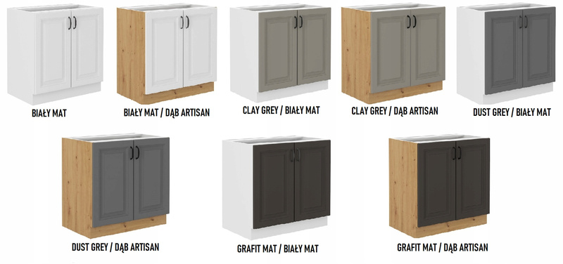 Szafka kuchenna dolna STILO 80 D 2F BB GRAFIT MAT/DĄB ARTISAN