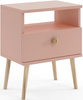 Stolik nocny BOHO z szufladą, drewniane nogi RÓŻ