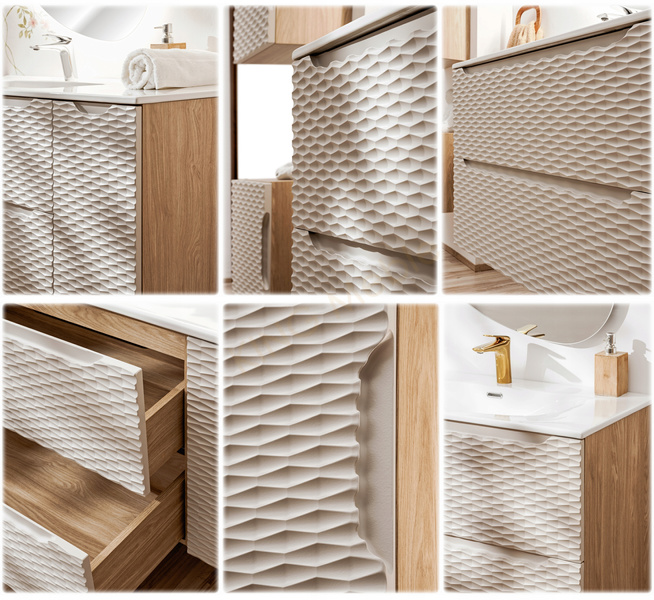 Meble łazienkowe OCEAN BEIGE 90, Umywalka nablatowa, Dąb/Beż, 2 KOLORY