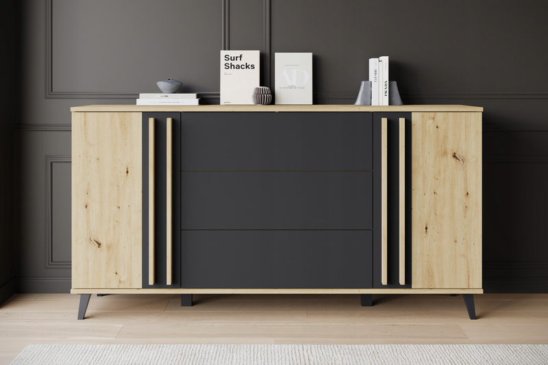 Komoda HELSINKI 150 Dąb Artisan / Czarny Grafit