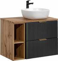 Meble łazienkowe ADEL, szafka z blatem + półka + umywalka CZARNY /DĄB WOTAN