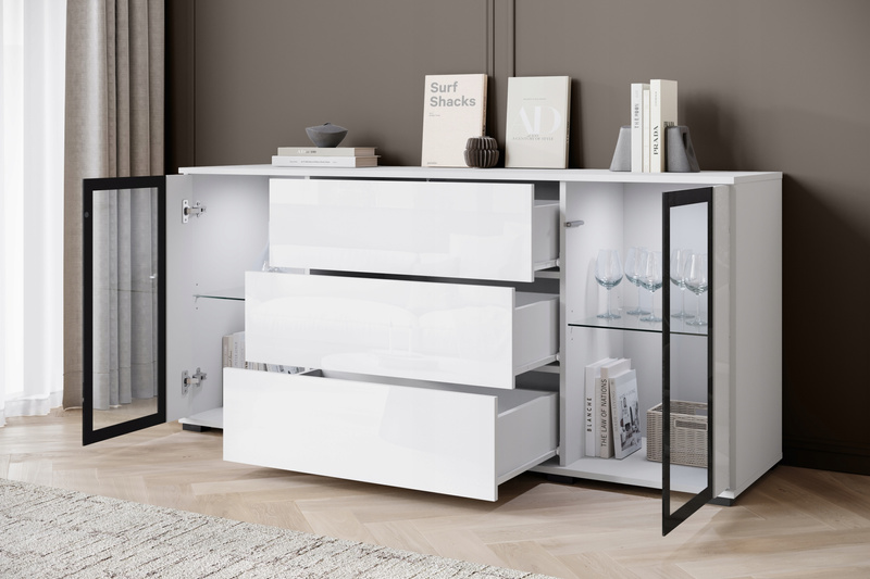 Komoda CARO 150cm Biały / Biały Połysk