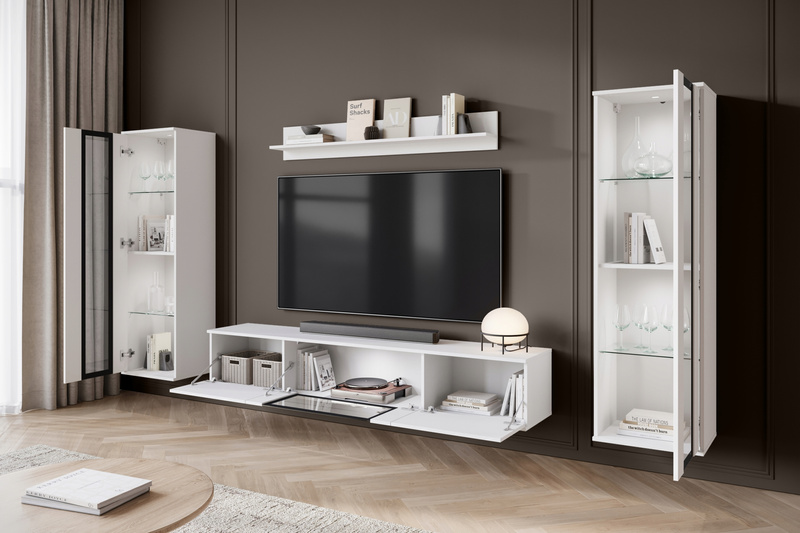 Meblościanka CARO Zestaw mebli, salon Biały / Biały Połysk