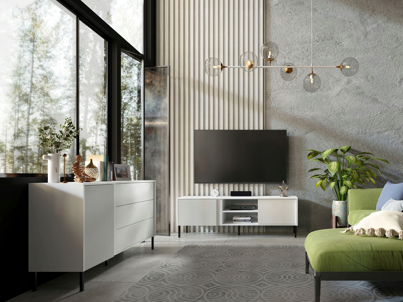 Komoda MIA 2, Komoda 145cm, Meble do Salonu MIA, MDF, Dąb Odwieczny /Czarny