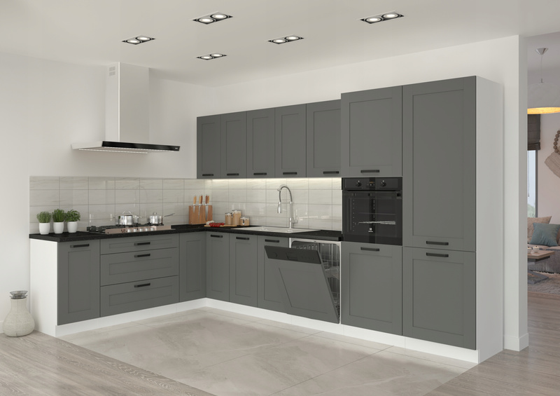 Meble kuchenne zestaw narożny LUNA DUST GREY / BIAŁY kuchnia szafki