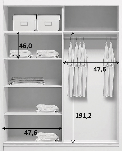 Szafa przesuwna A7 100 / 245 / 62 lustro, różne kolory i rozmiary