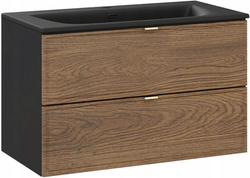 Zestaw meblowy 80cm z umywalką, Meble łazienkowe TALIA Dąb Casella / Czarny