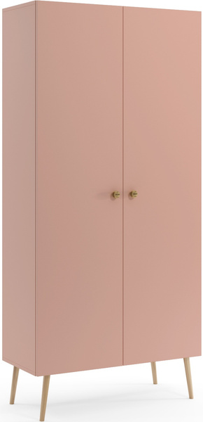 Szafa BOHO uchylna, drewniane nogi RÓŻ pięć półek