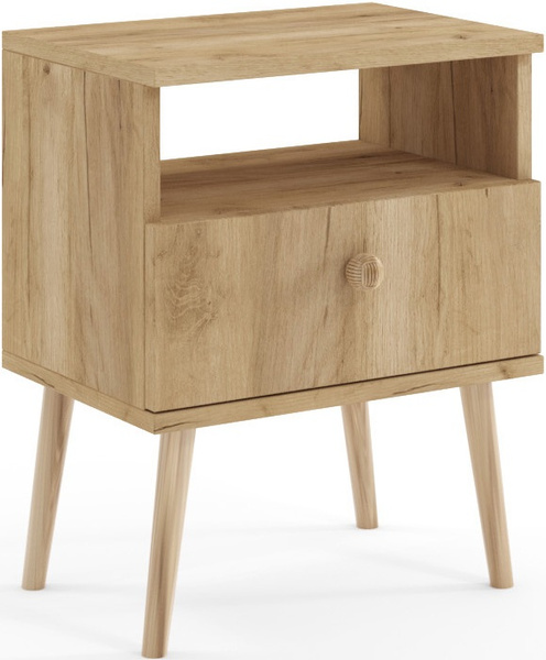 Stolik nocny BOHO z szufladą, drewniane nogi DĄB CRAFT ZŁOTY