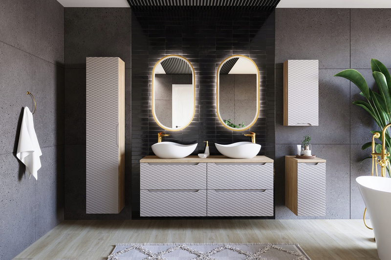 Szafka pod umywalkę 80cm, szuflady Meble łazienkowe OCEAN Beż/Dąb Olejowany