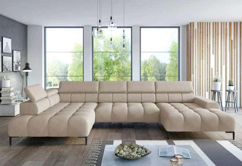 Narożnik PLAZA XL 385 cm, Elektryczna regulacja siedziska, Zagłówki