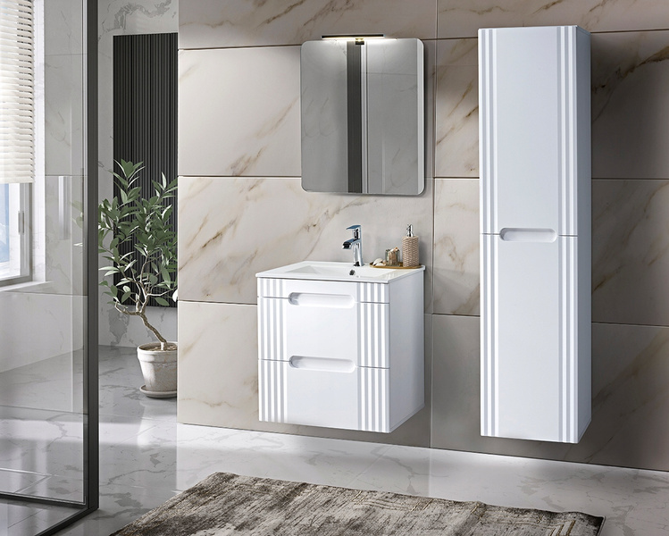 Meble łazienkowe FIJI WHITE 120 z umywalką meblową, Lustro LED