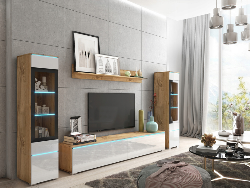 Meblościanka VERA II Zestaw mebli Dąb Wotan / Biały Połysk