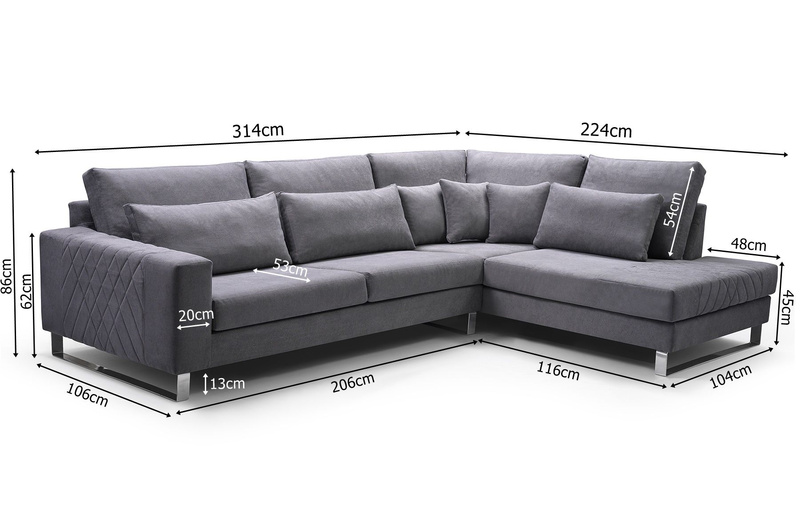 Duży Nowoczesny Narożnik do salonu CORNET 314 cm, Rogówka