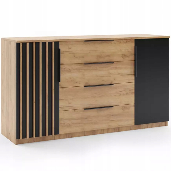 Komoda loftowa KAIR 160cm lamele szuflady Biały / Dąb Craft Złoty