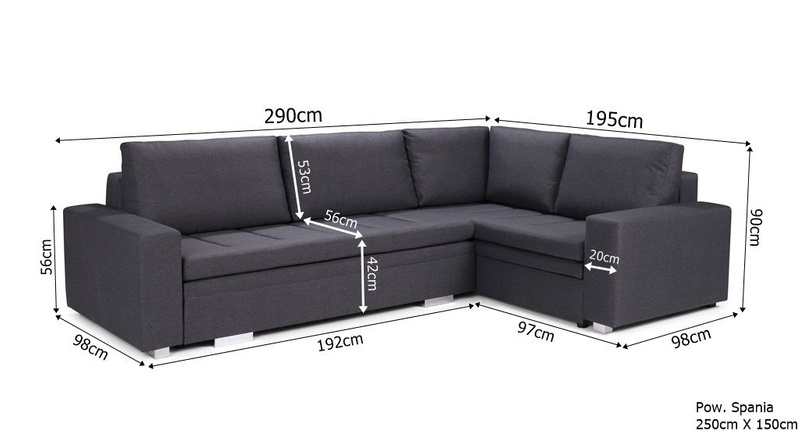 Narożnik z funkcją spania TIA 290 cm, Rogówka, Rozkładany