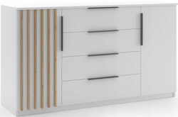 Komoda loftowa KAIR 160cm lamele szuflady Biały / Dąb Craft Złoty