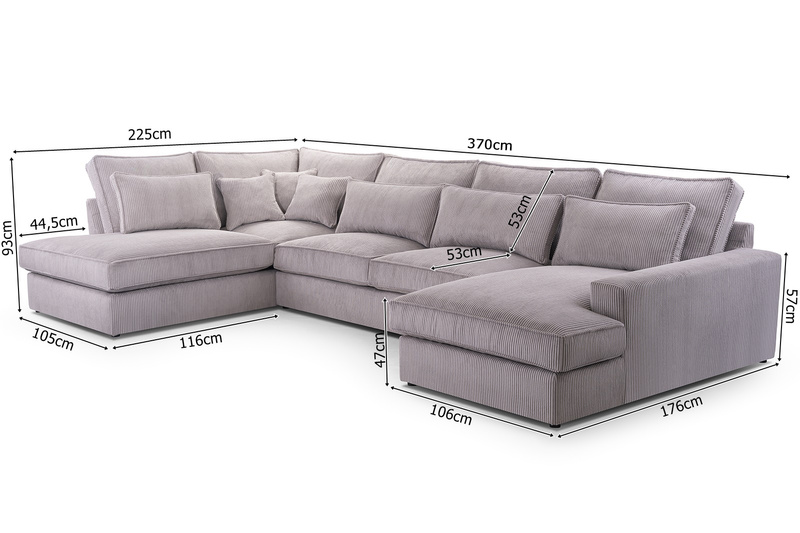 Duży Narożnik Do Salonu CLEO U MINI (COBRA) 370 cm, Rogówka, W kształcie U