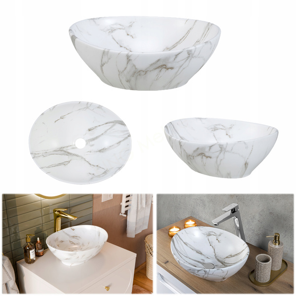 Meble łazienkowe FIJI WHITE 120-2, 2x Umywalka nablatowa, Lustro, 2x LED