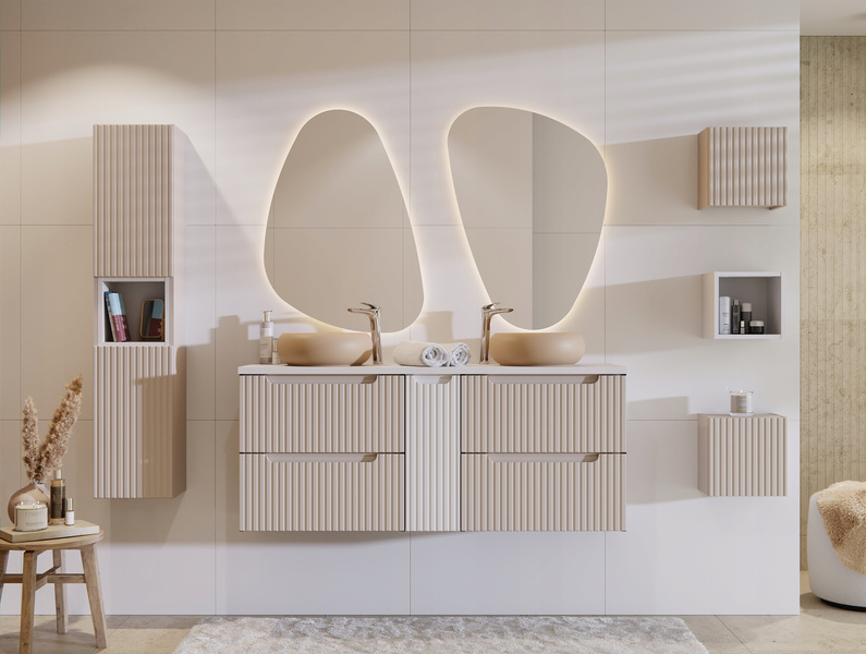Meble łazienkowe NOVA CASHMERE 140, 2xUmywalka nablatowa, Kaszmir, 3 KOLORY