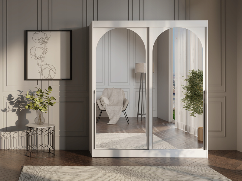 Szafa przesuwna MODIN 180cm, Szafa z Lustrem Biała