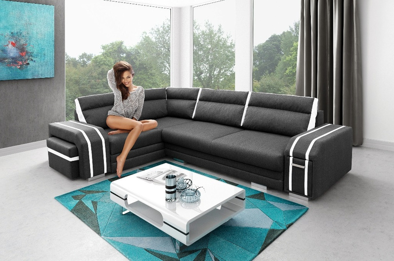 Narożnik z funkcją spania AVATAR 305 cm, Rozkładany, Rogówka, Pufa, Barek