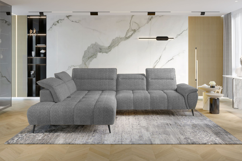 Narożnik MONTANA L 308 cm, Elektryczny wysuw siedziska, Zagłówki