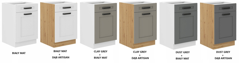 Szafka kuchenna dolna LUNA 50 D 1F 1S BB DUST GREY / BIAŁY MAT