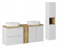 Meble łazienkowe NOVA WHITE 140, 2x umywalka nablatowa, Biały/Dąb, 3 KOLORY