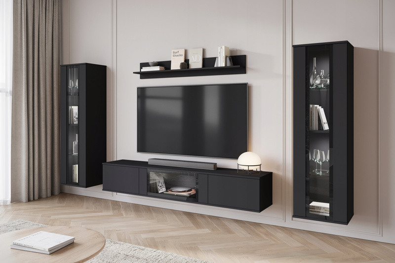 Meblościanka CARO Zestaw mebli, salon Biały / Biały Połysk