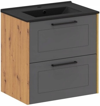 Zestaw 60cm z umywalką, szuflady Meble łazienkowe MADERA Grafit/Dąb Artisan