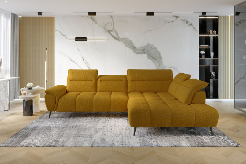 Narożnik MONTANA L 308 cm, Elektryczny wysuw siedziska, Zagłówki