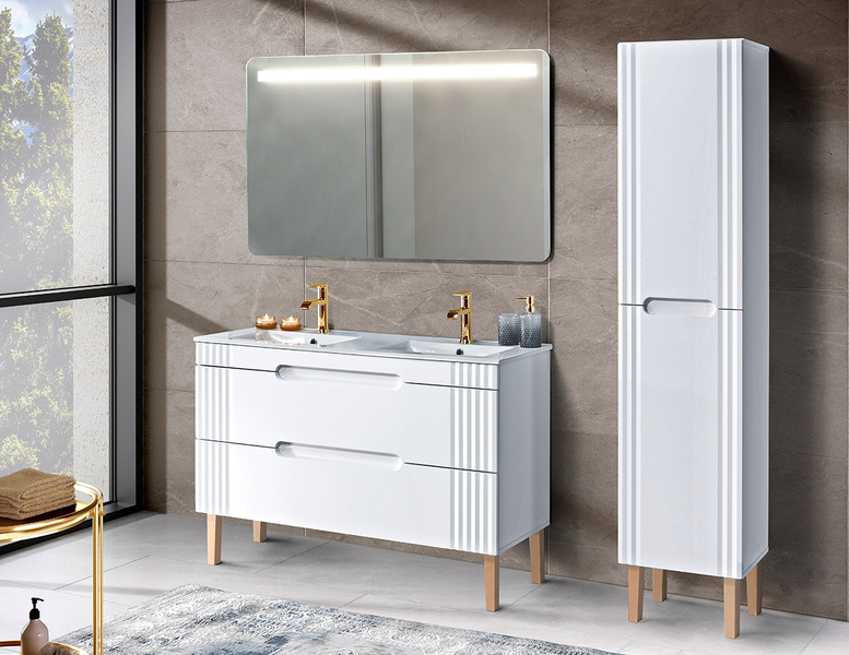 Meble łazienkowe FIJI WHITE 120 z umywalką meblową, Lustro LED