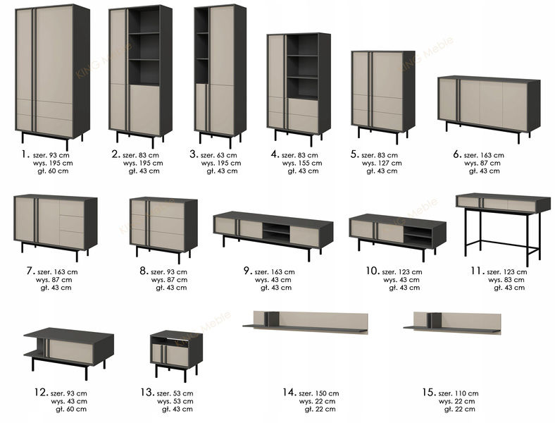 Komoda ALSY 6 163cm, Meble Pokojowe ALSY Antracyt / Beż Jasny