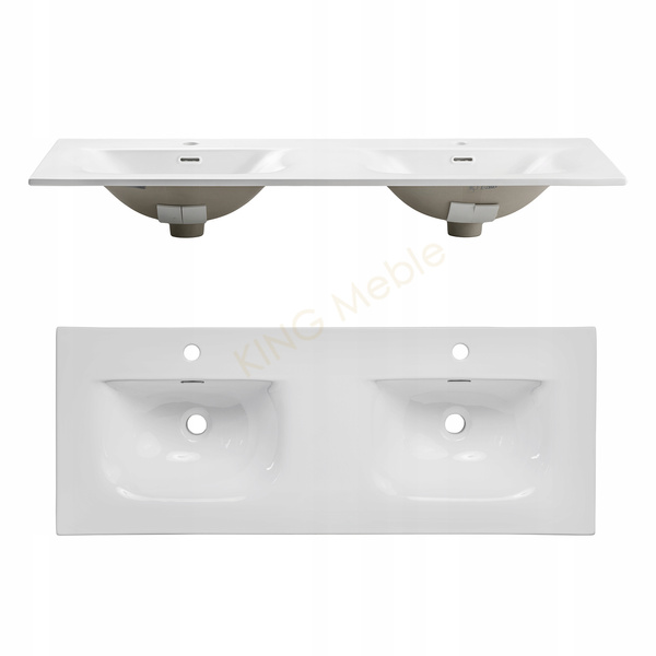 Meble łazienkowe ADEL WHITE 120, Umywalka dwukomorowa, Lustro, LED