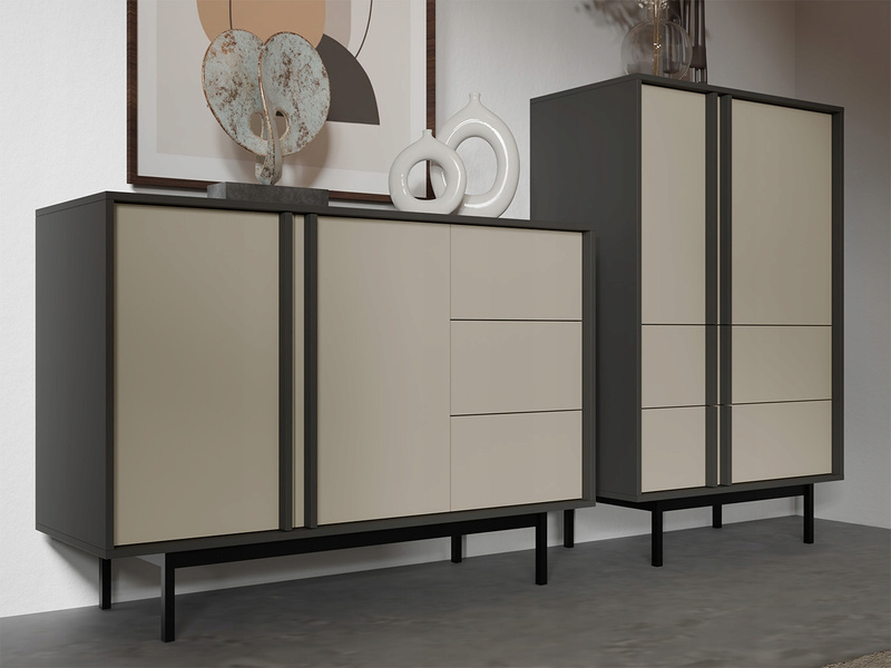Komoda ALSY 7 123cm, Meble Pokojowe ALSY Antracyt / Beż Jasny