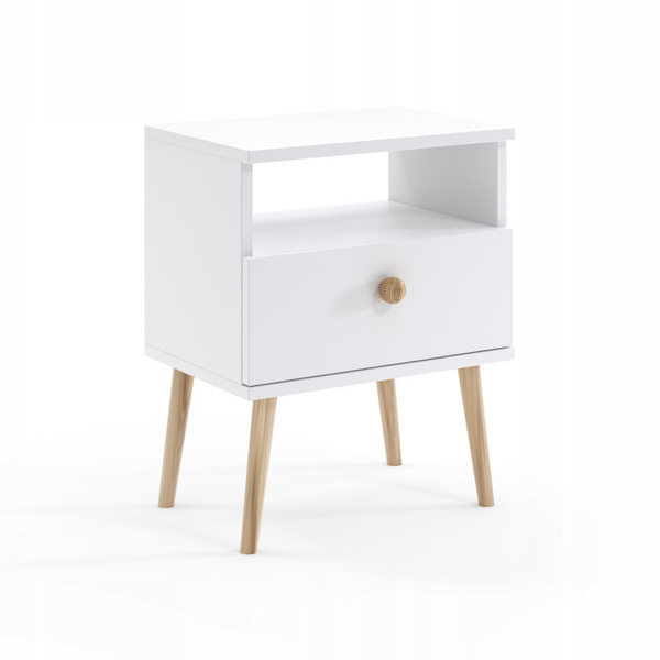 Stolik nocny BOHO z szufladą, drewniane nogi KASZMIR