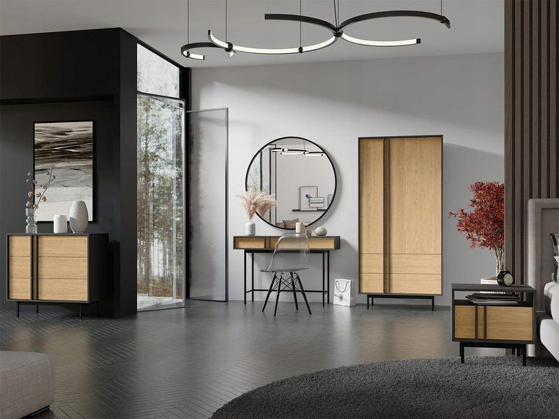 Komoda ALSY 8 93cm, Meble Pokojowe ALSY Antracyt / Beż Jasny