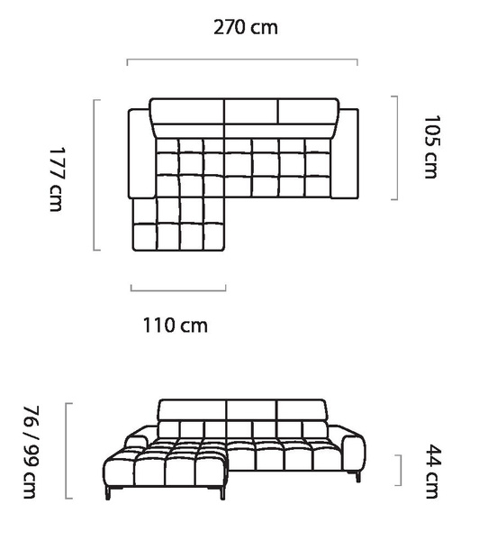 Narożnik PLAZA S 270 cm, Elektryczna regulacja siedziska, Zagłówki