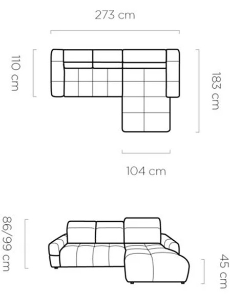 Narożnik z funkcją spania MATEO S 273 cm, Elektryczny wysuw siedziska, Pojemnik, Zagłówki