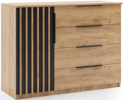 Komoda loftowa SORENTO 120cm lamele szuflady Dąb Craft Złoty / Czarny