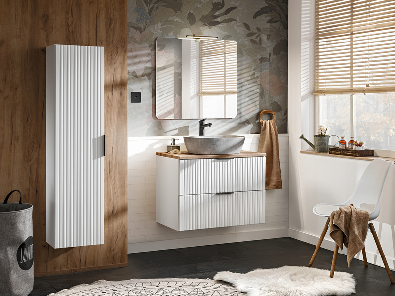 Meble łazienkowe ADEL WHITE 80, Zestaw z umywalką nablatową, Lustro, LED