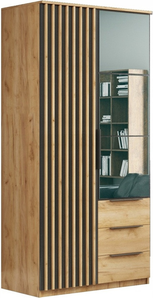 Szafa loftowa SORENTO 100cm lustro, lamele DĄB CRAFT ZŁOTY / CZARNY