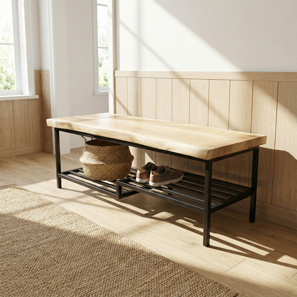 Ławka z drewna dębowego, Ręcznie wykonana , Widoczne naturalne sęki, 2 Kolory